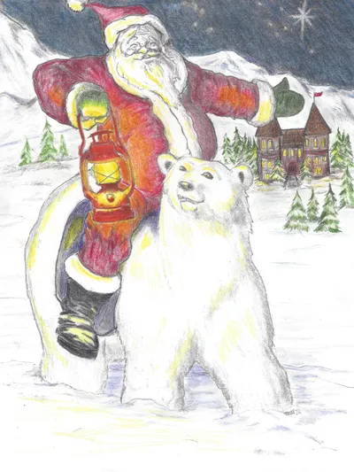 Santa & the Polar Bear colorized